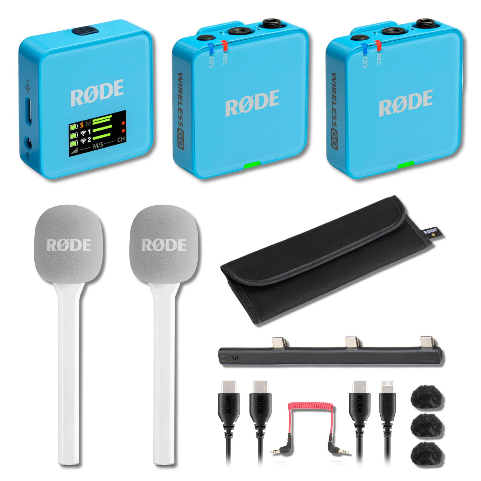 Rode Wireless GO (Gen 3) Wireless Mic System (Blue) with 2x White Interview GO