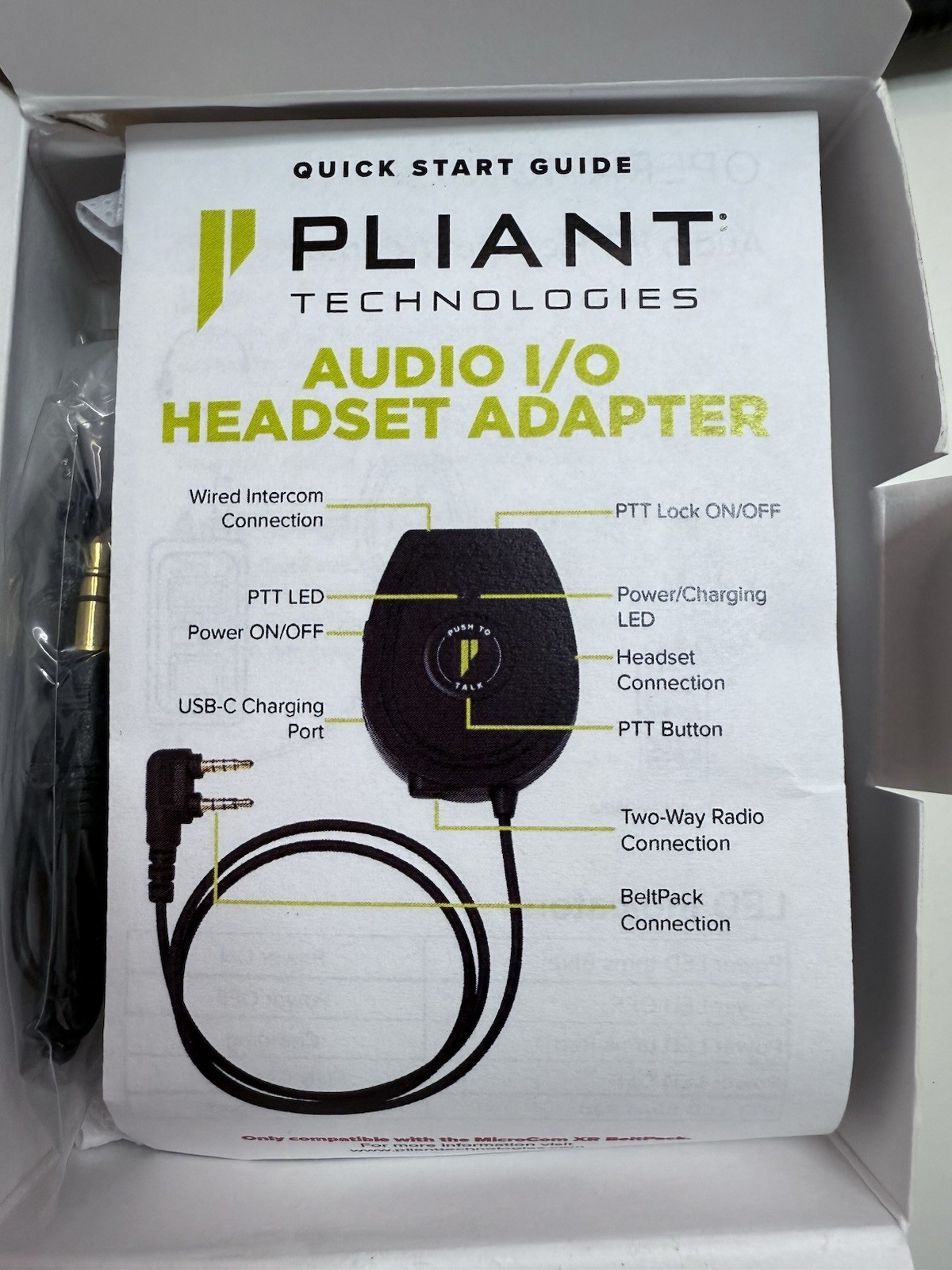 Pliant Technologies PAC-MC4W-IO MicroCom XR 4-Wire Headset Adapter PTT