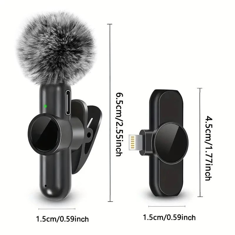 Wireless Lavalier Microphone Mini Clip-On Mic for iPhone Android USB-C