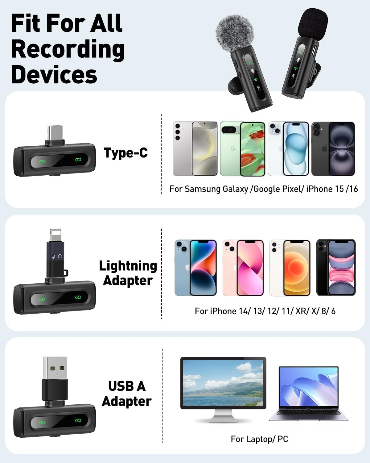 Versatile USB-C Lavalier Microphone with Clip & Accessories for Content Creators
