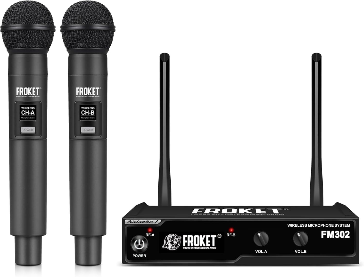 Froket Wireless Microphone System Audio Dual Cordless Handheld Mics Set 260 Ft
