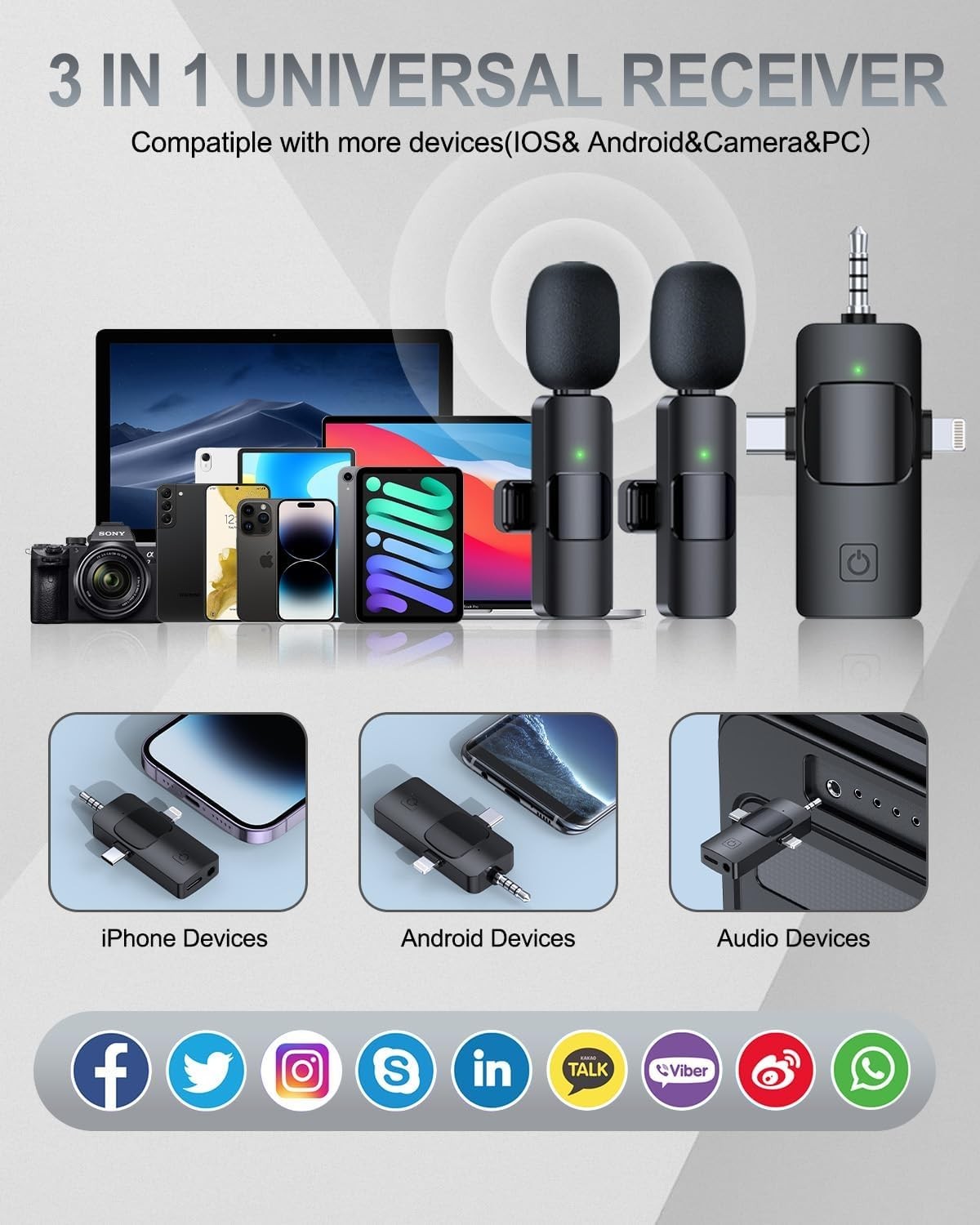 Portable 3-in-1 Lavalier Microphone: Perfect for YouTube, TikTok, and Podcasts