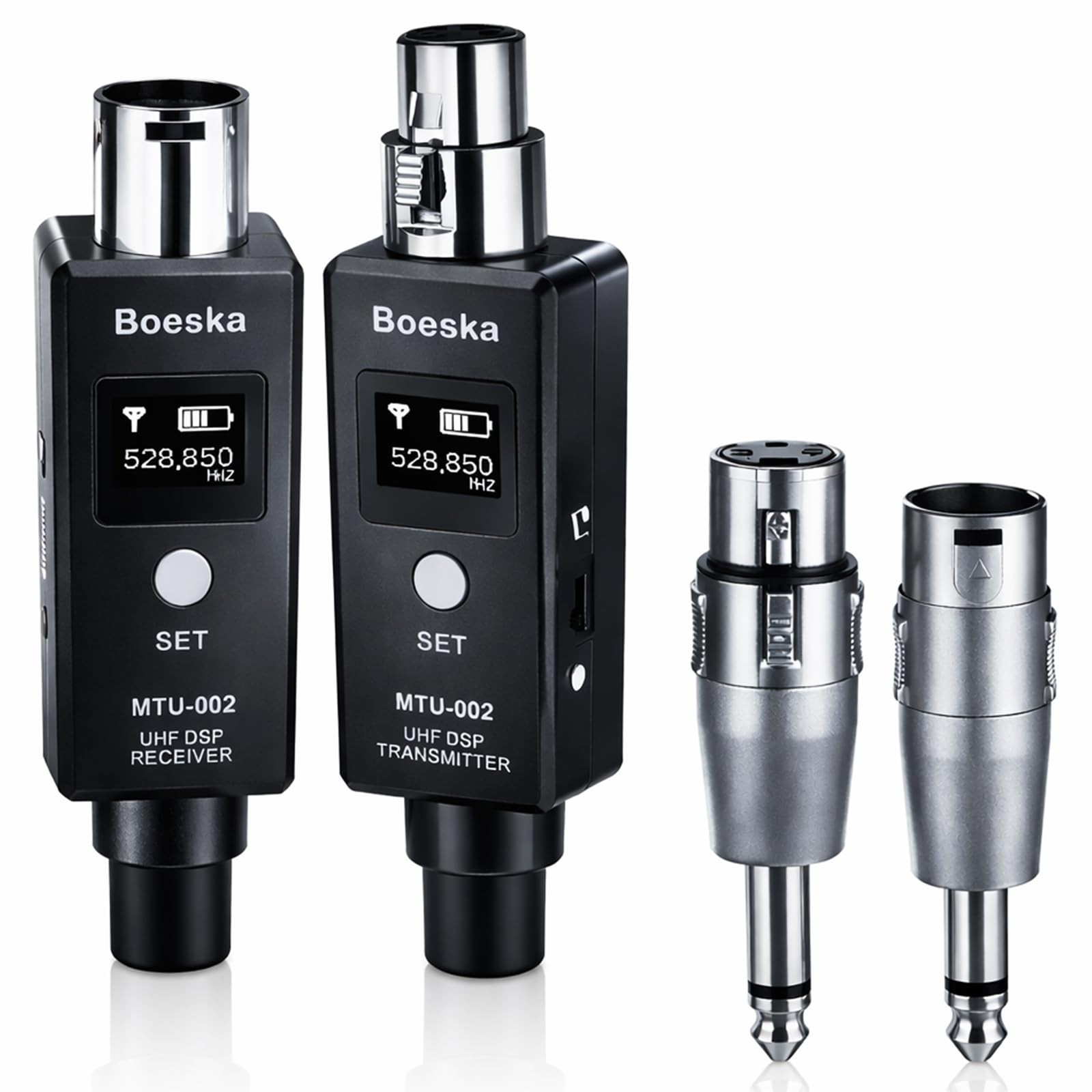 Wireless Microphone Transmitter & Receiver System, UHF XLR Adapter, 48kHz, 100ft