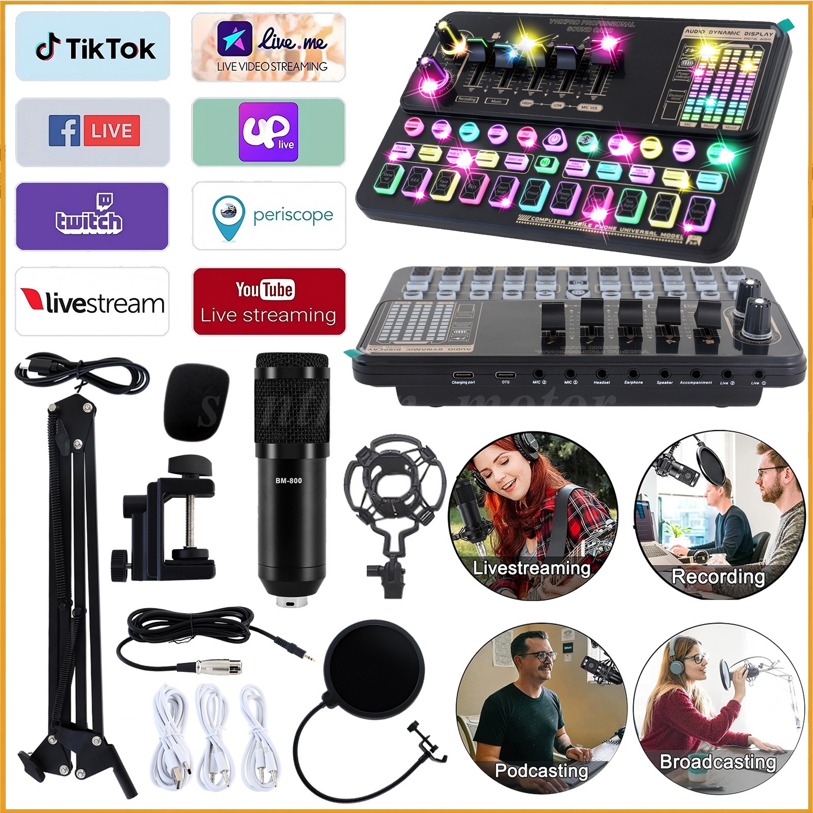 Condencer Mic Podcast Equipment Bundle Home Studio Recording Kit Music Mixer