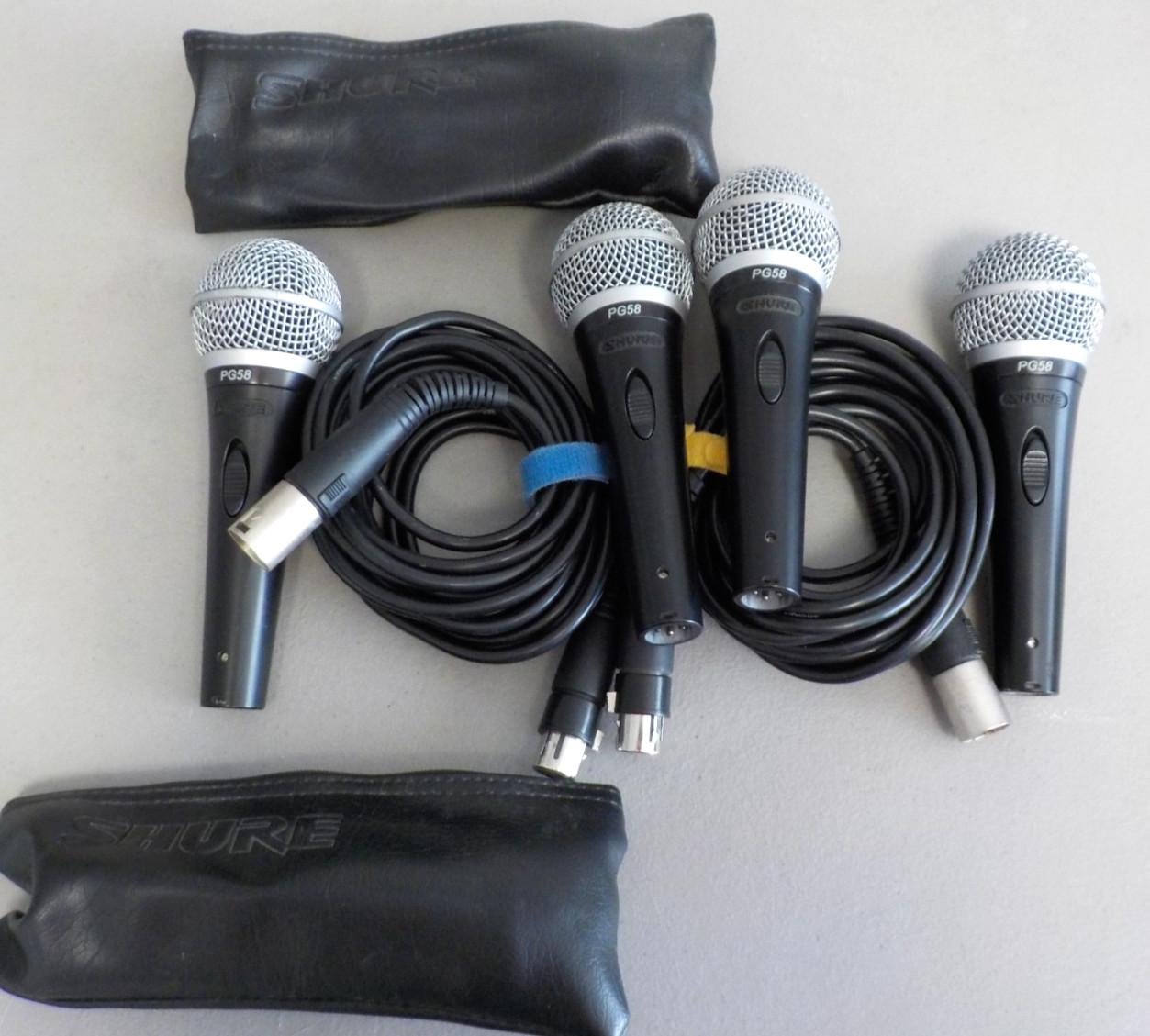 4 – SHURE PG58 Handheld Microphones W/ 2 POWER CORDS – FREE SHIPPING