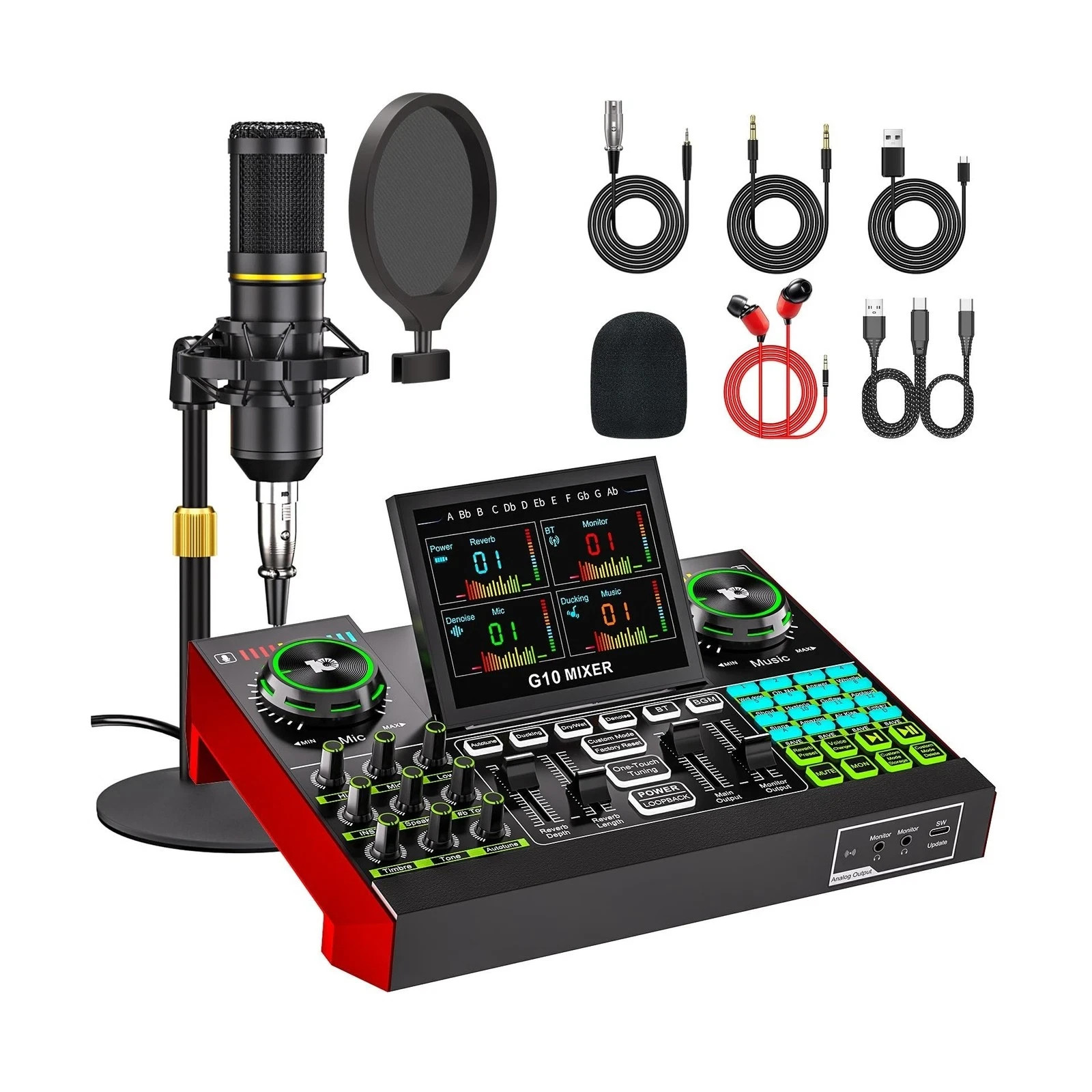 Podcast Microphone Bundle with Live Sound Card Audio Mixer, Podcast Equipment…