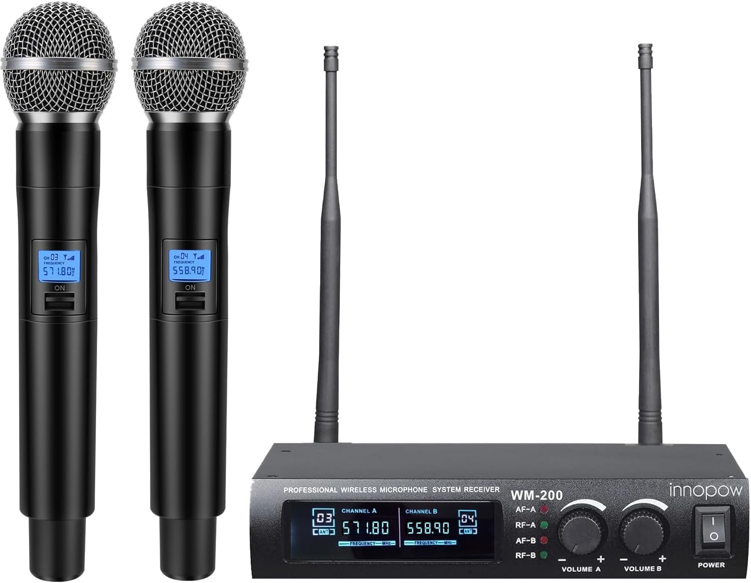 Wireless Microphone System, Dual UHF Metal Cordless Mic Set, Long Distance 15…