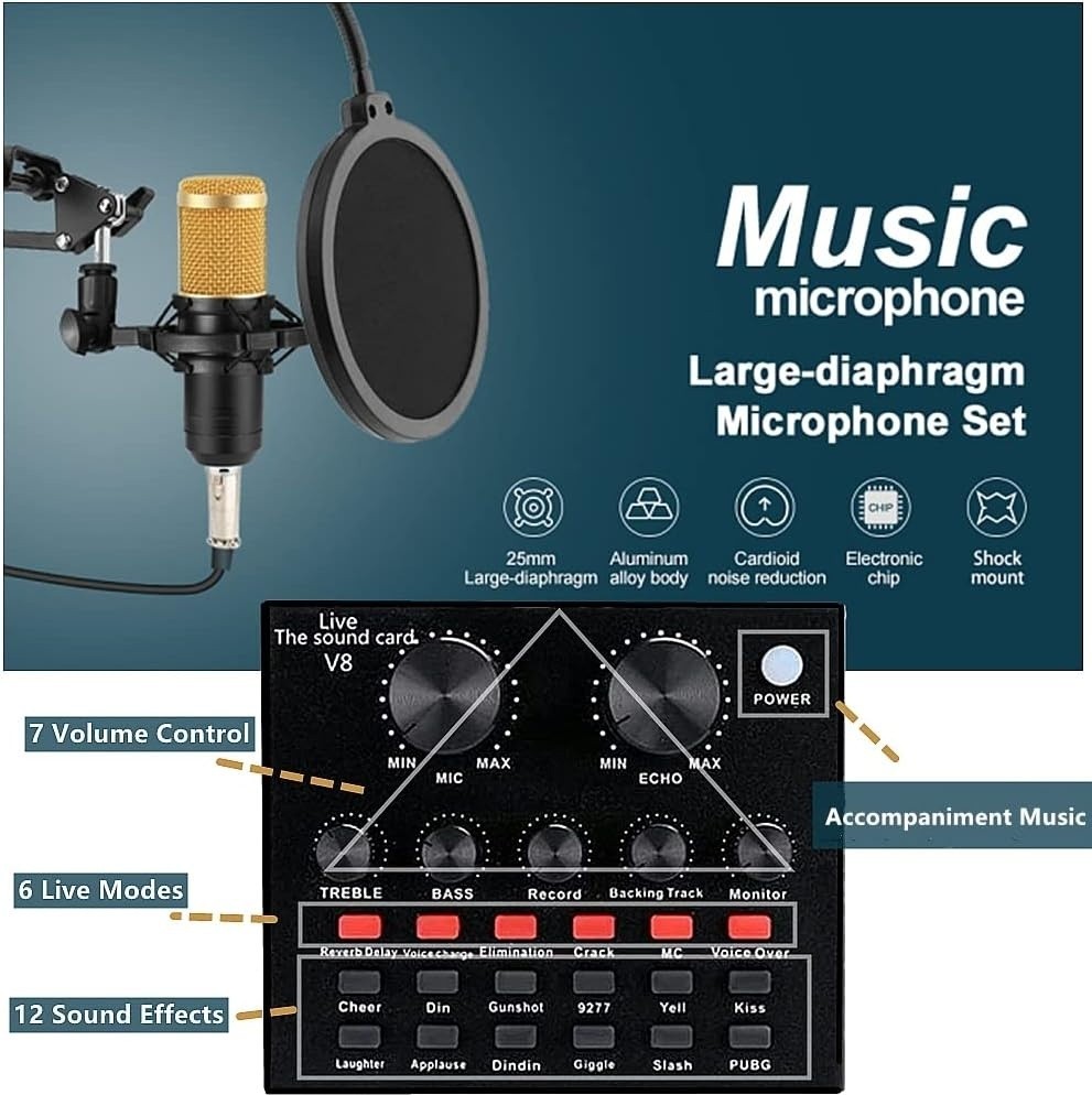Podcast Equipment Bundle, BM-800 Recording Studio Package with Voice Changer, Li