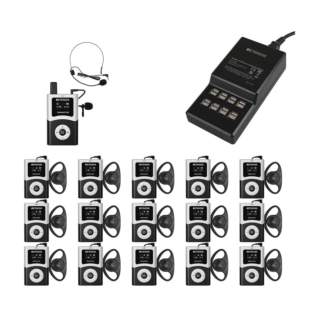 Retekess T130U Audio System – Transmitter+15 Receivers+Charger | Church & tours