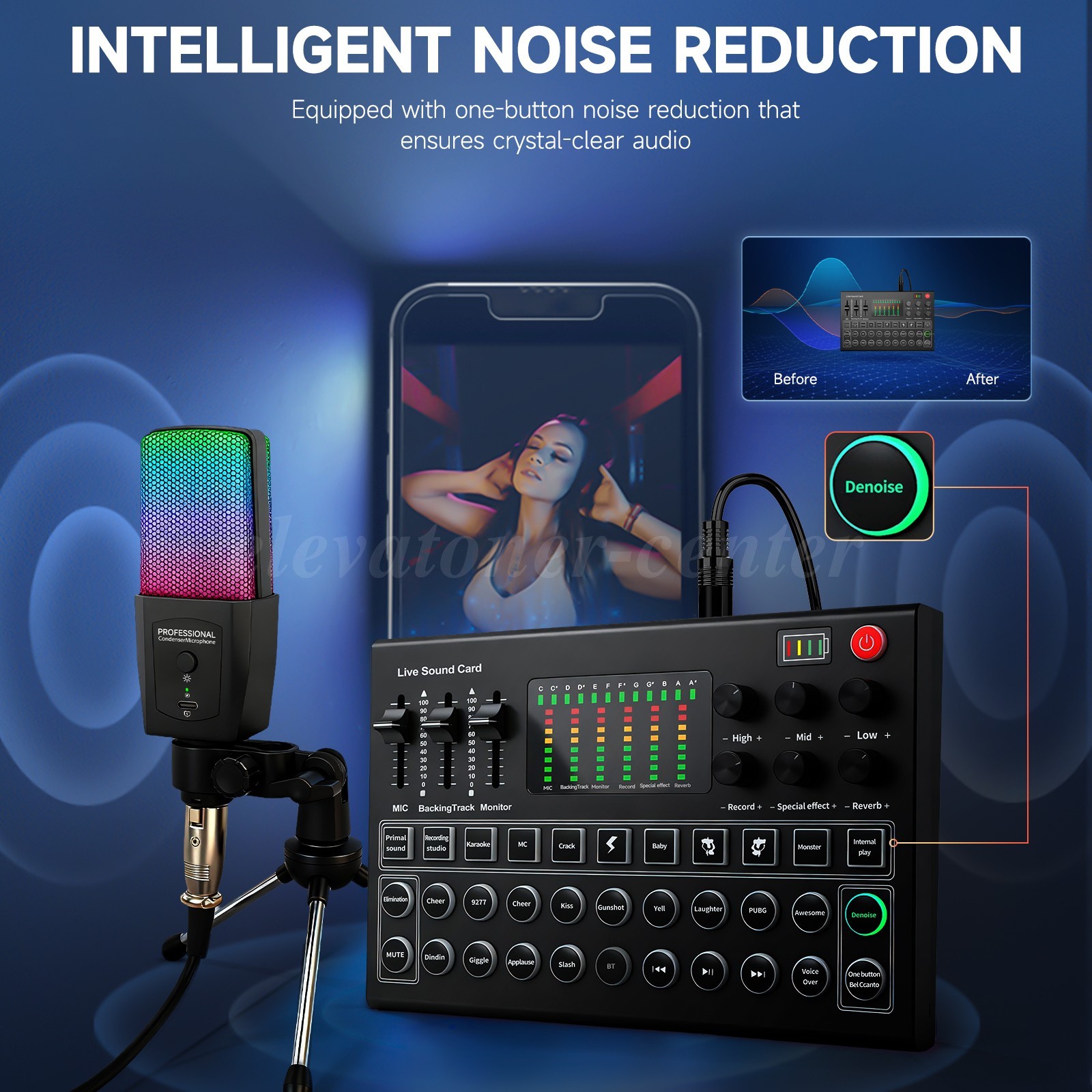 Audio Interface Podcast Equipment Kit with Microphone, All-in-One DJ Mixer