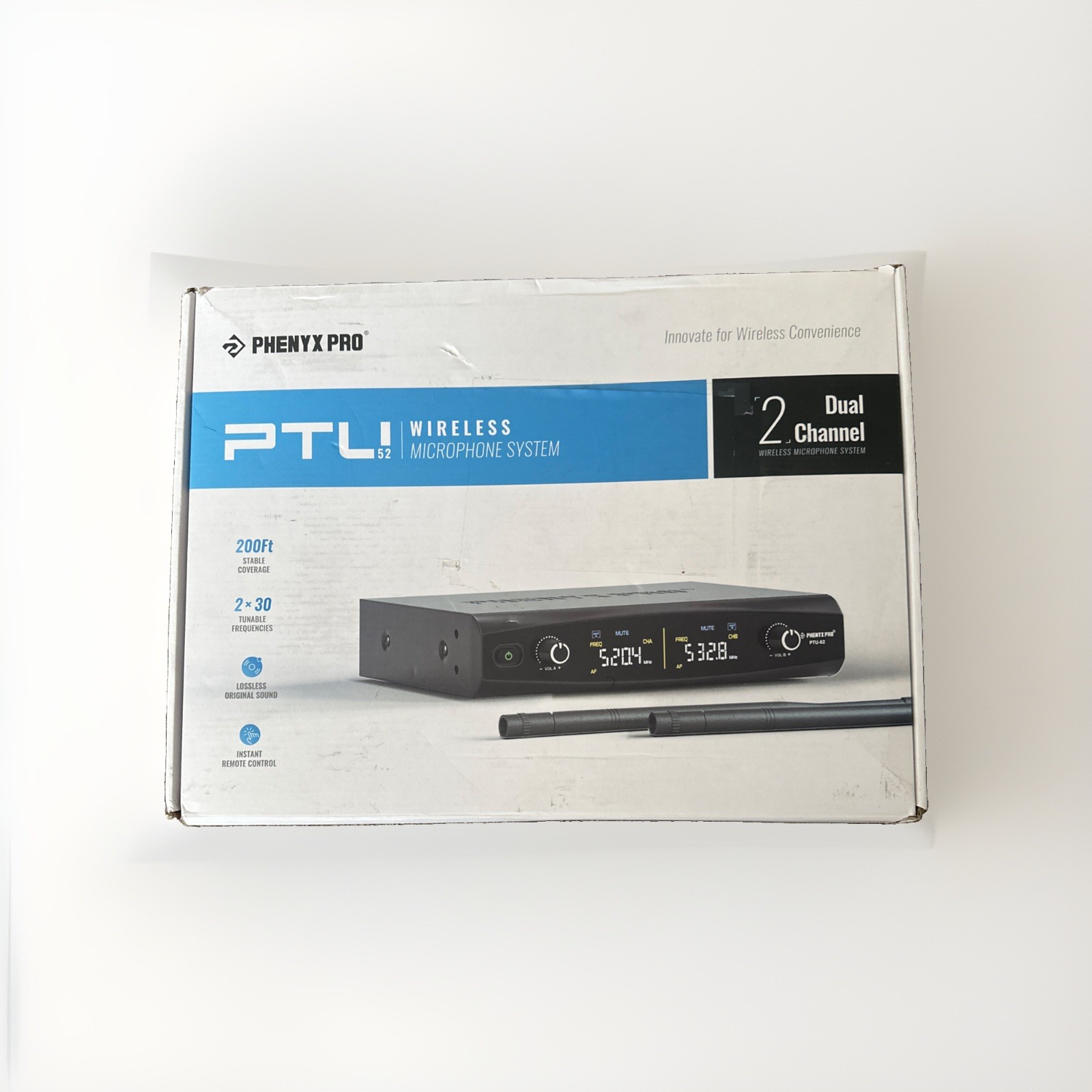 Phenyx Pro PTU-52-2B UHF Wireless Microphone System Dual Channel 2 Handheld Mics