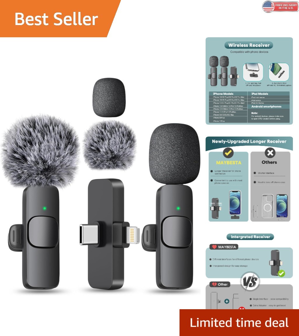Rechargeable Clip-on Wireless Microphone for iPhone & Android – Superior Sound