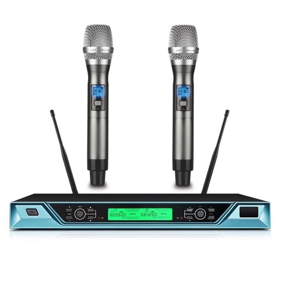 Dual-Channel Wireless Microphone with Two Auto Mute Functional Saving Handheld