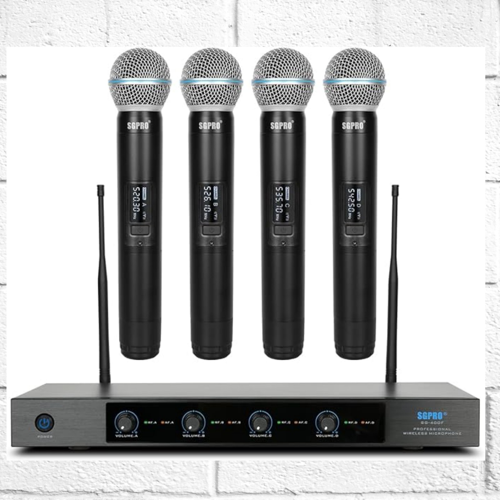 NWT! SGPRO 4-Channel Wireless Microphones w/250ft Range | Metal Mics & Receiver