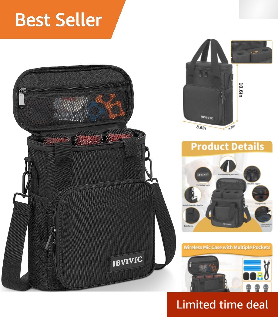 3 Slots Wireless Microphone Case with Foam – Safe Carrying Bag for Events