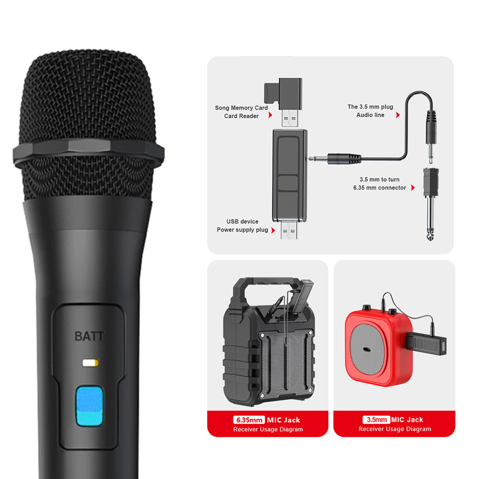 Professional Wireless VHF Microphone Handheld Karaoke Mic System w/ USB Receiver