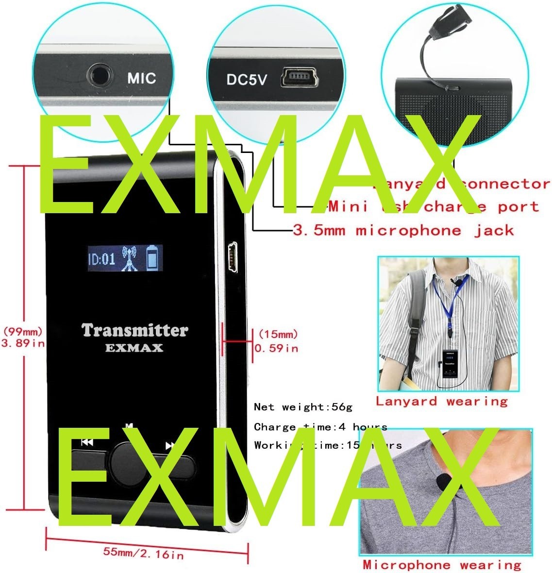 EXMAX EX100 Wireless Tour Guide System for Teaching Silent Travel Interpretation
