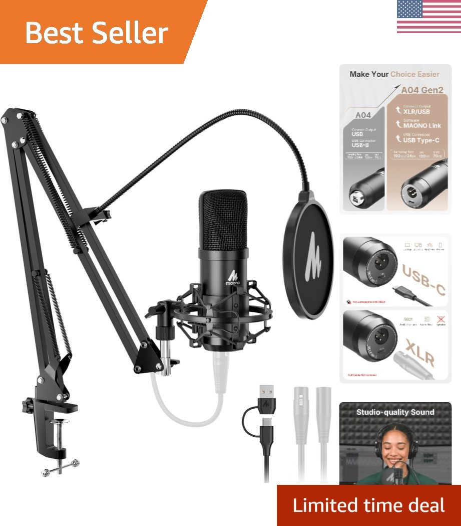 XLR/USB Condenser Microphone: 192kHz/24Bit Plug & Play PC Computer Podcast Ca…