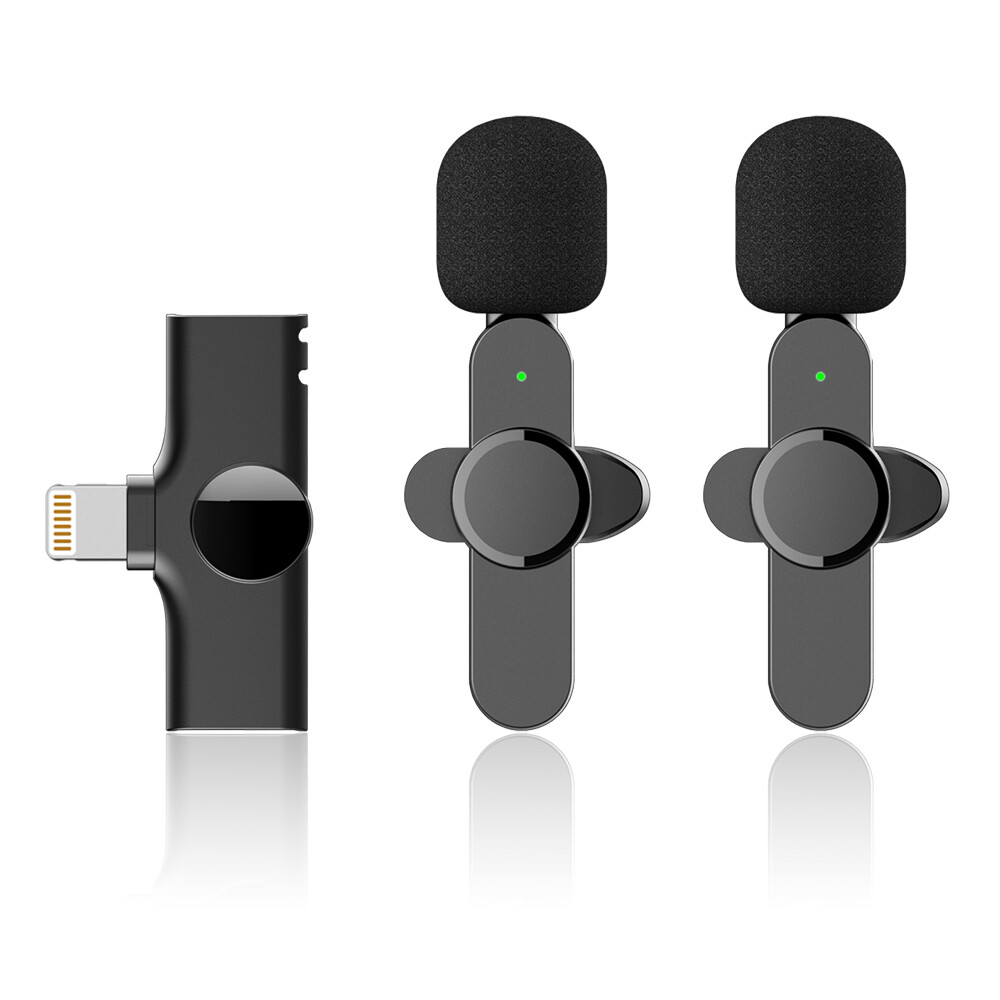Wireless Lapel Lavalier Microphone Dual-head for iPhone Android Interview Record