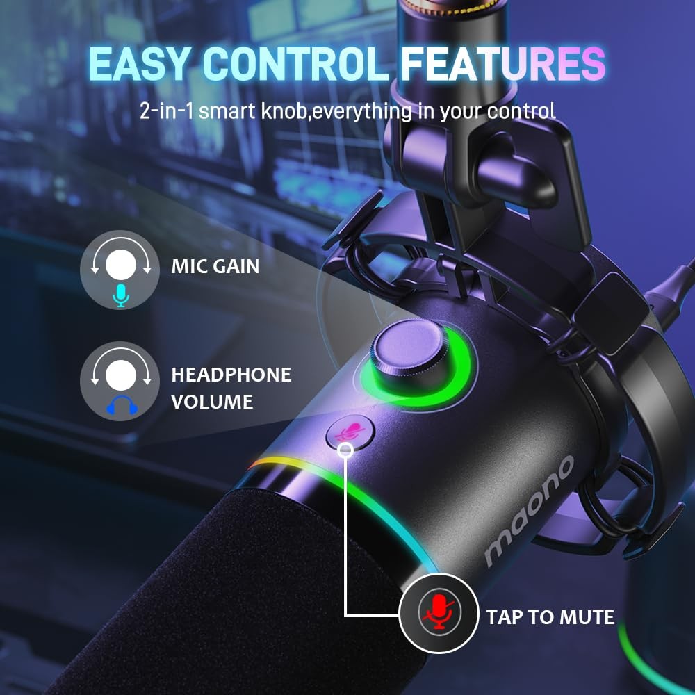 MAONO RGB Dynamic Microphone for Streaming Podcasting & Recording