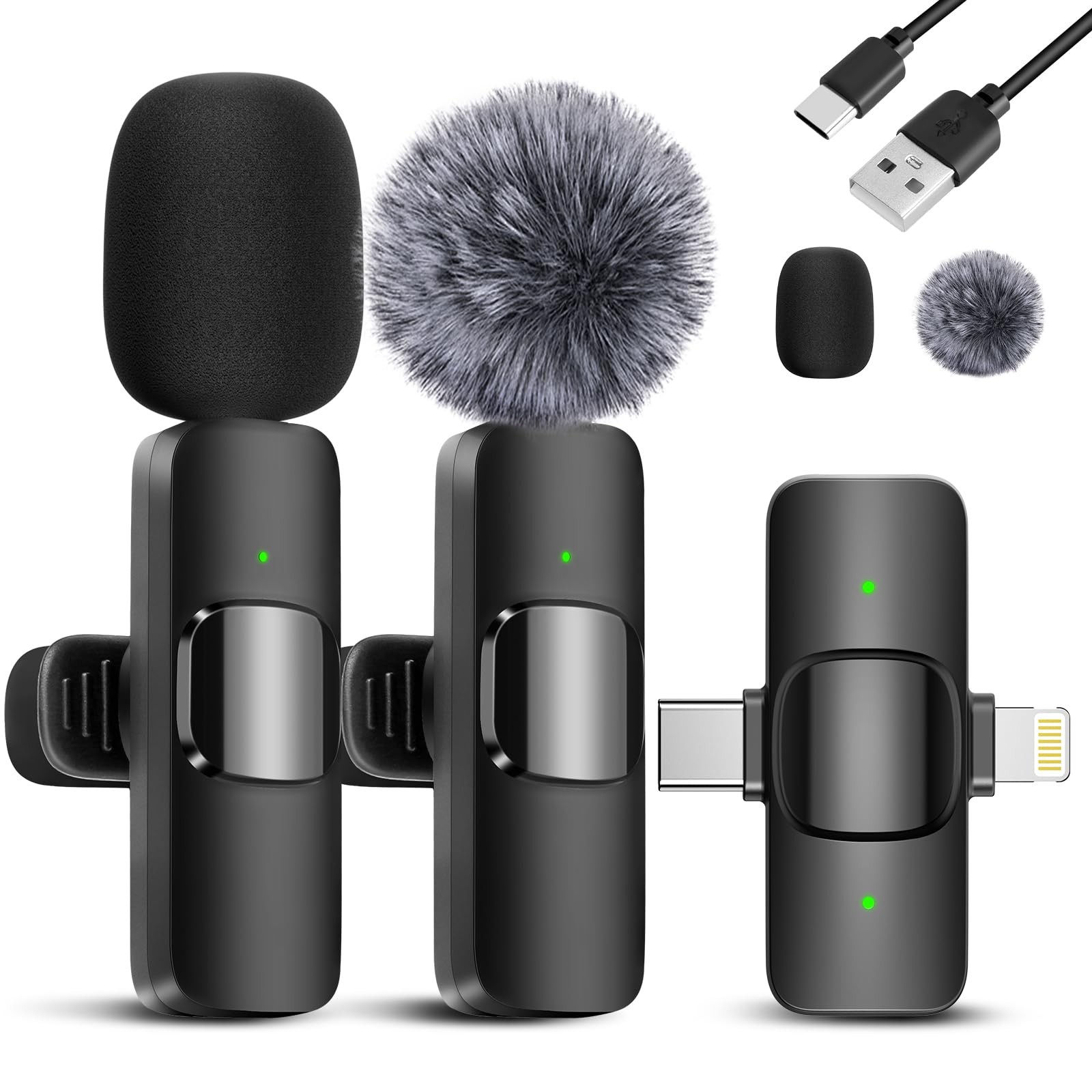 ODGG 2 Pack Wireless Lavalier Microphone for iPhone, iPad, Android Phone, Min…