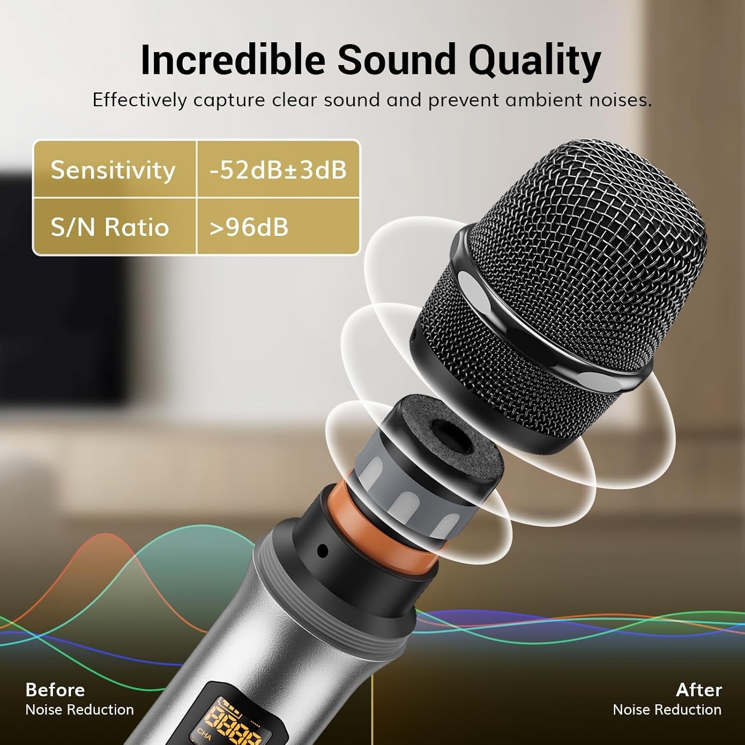 Wireless Microphone, 15 Channel UHF Metal Cordless