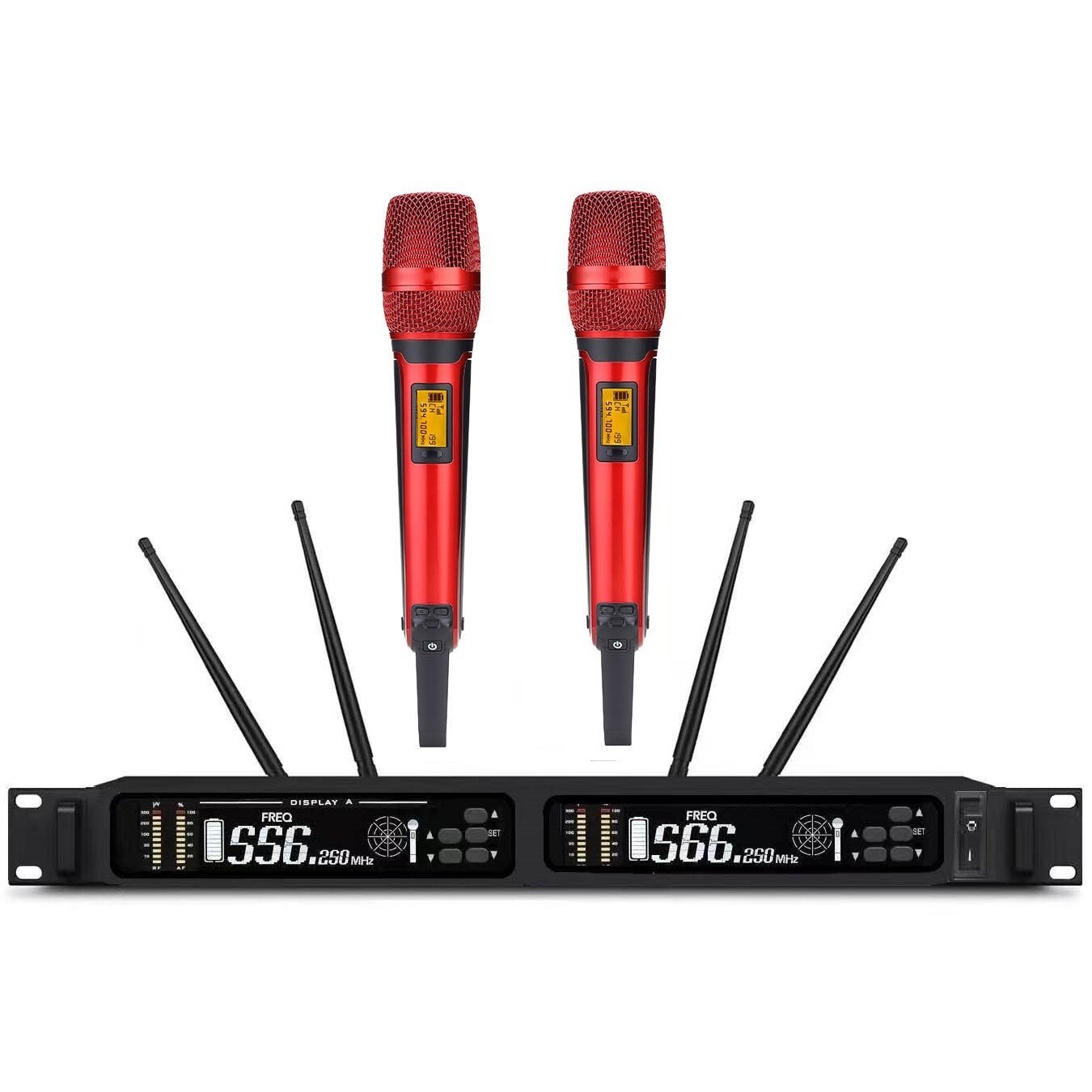 Dual Wireless Microphone System Vocal for Sennheiser SKM 9000 Handheld Red Color