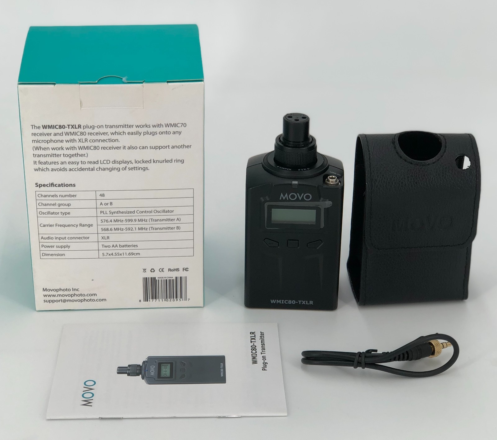 Movo WXLR8 48-Channel UHF Wireless XLR Plug-in Microphone Transmitter for WMIC80