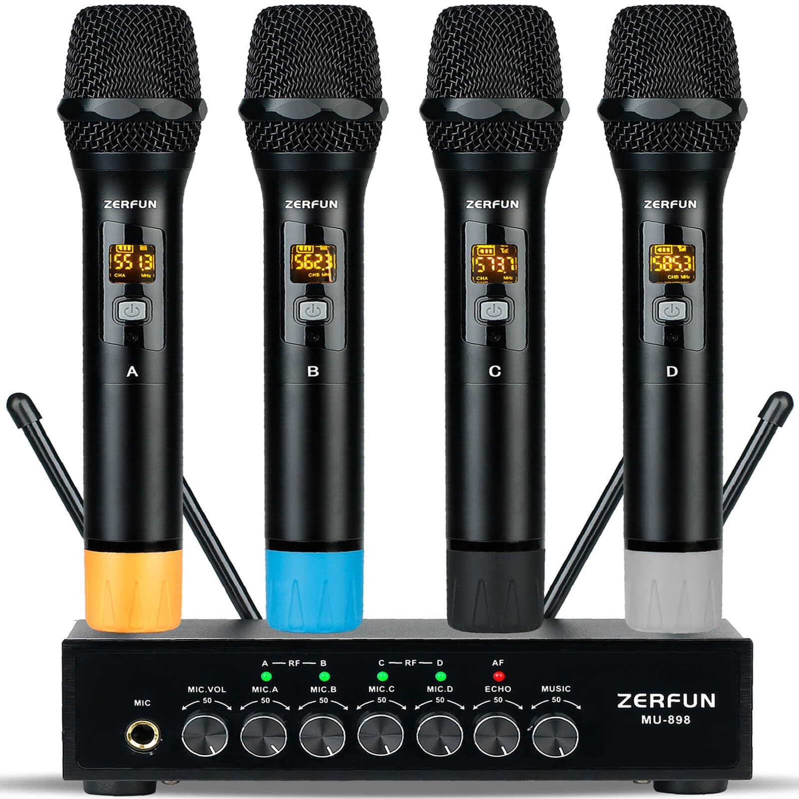 Pro Wireless Microphone System 4 Channel, UHF Metal Cordless Handheld Mics wi…