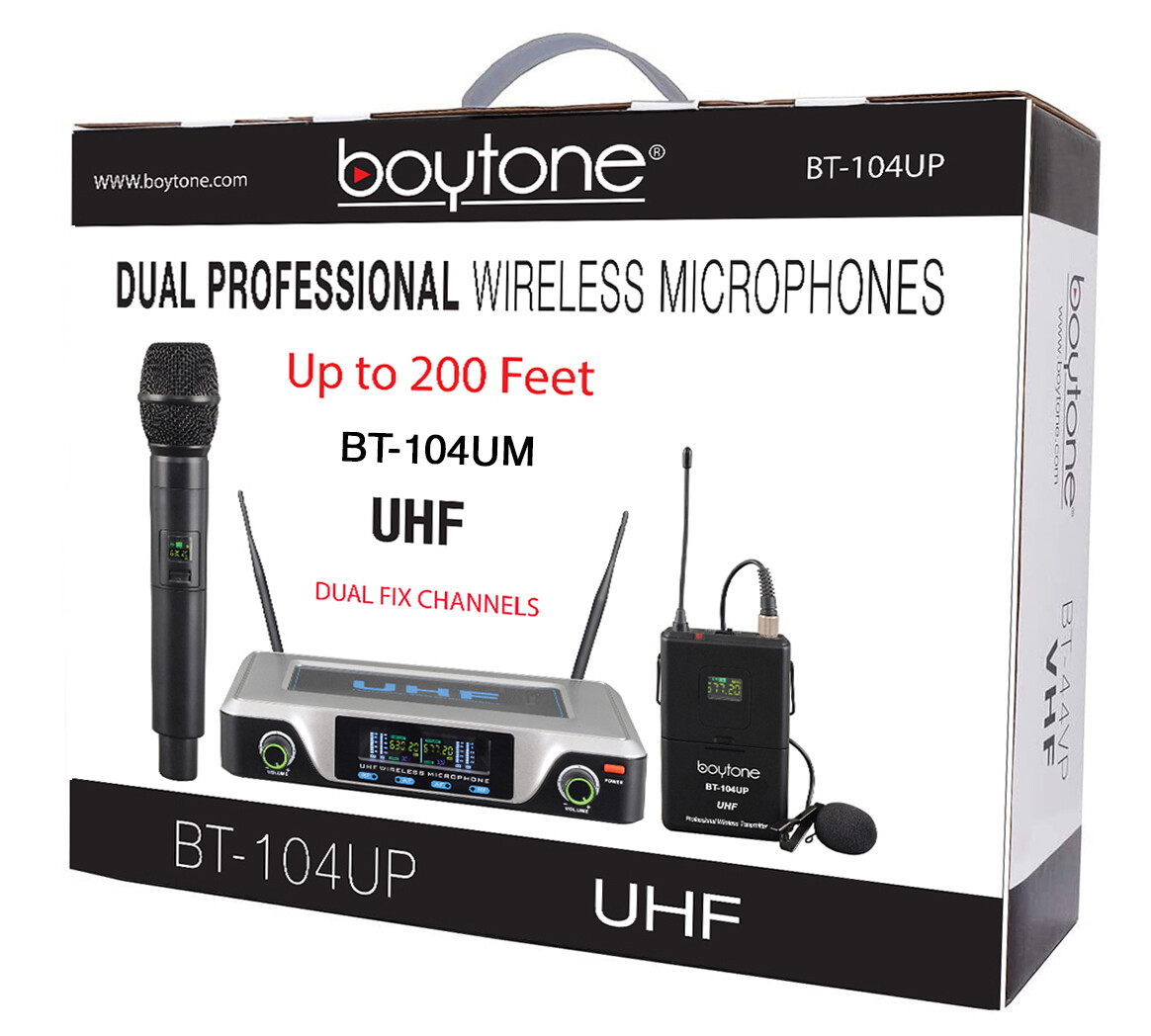 Boytone BT-104UM, UHF Wireless Dual HandHeld Microphone System/Digital Display