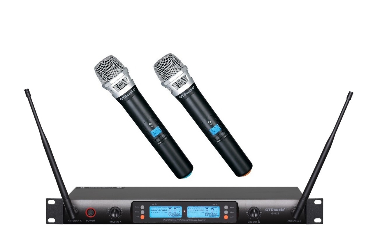 GTD 2×100 Adjustable Channel UHF Wireless Handheld Microphone Mic System 622H