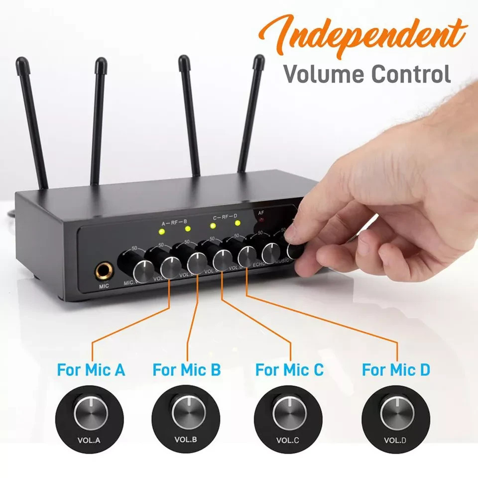 Pyle Wireless Bluetooth Portable Battery Operated 4-Mic Set 5lbs. PDWM4120