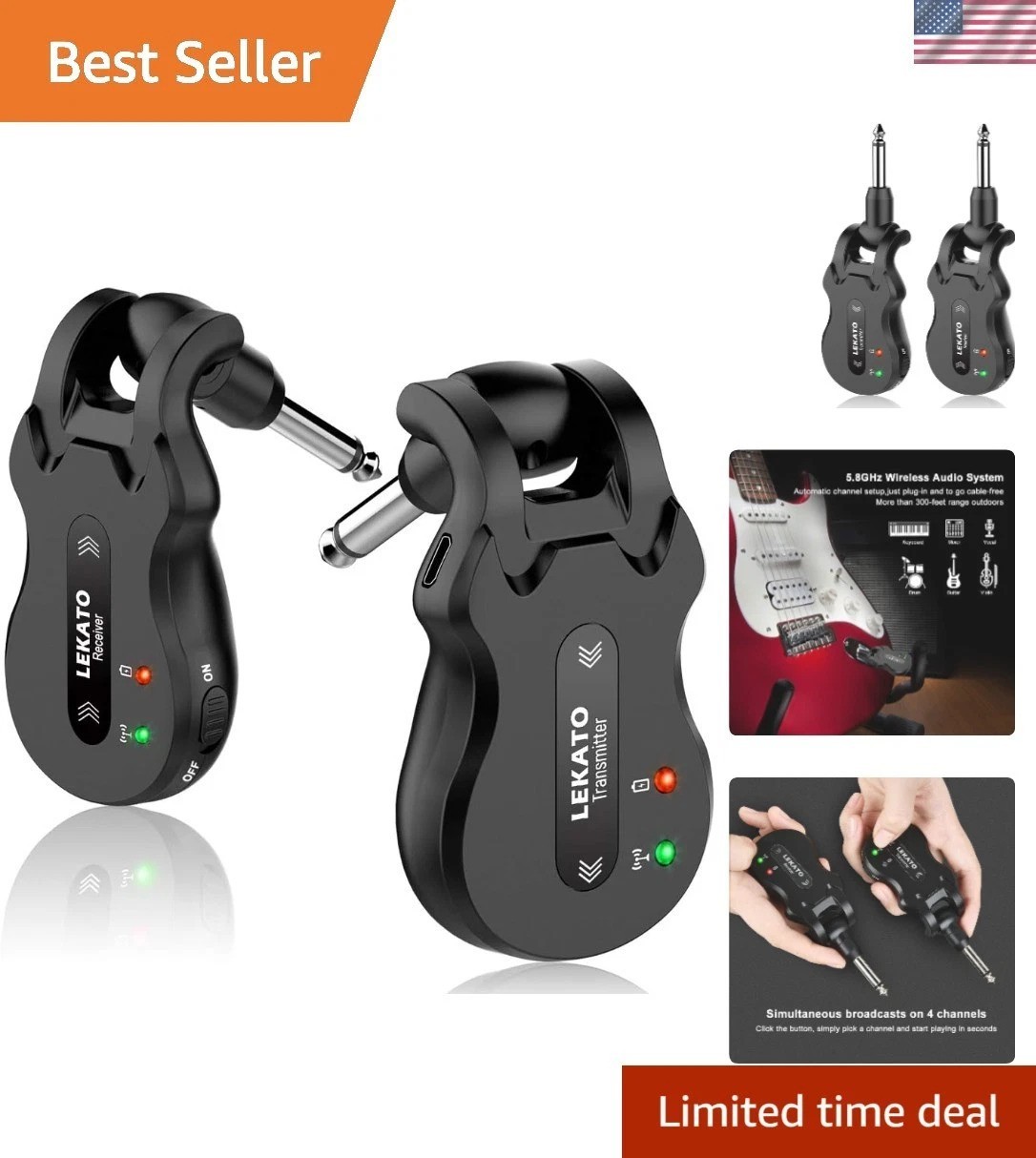 Wireless Guitar System 5.8 Wireless Guitar Transmitter Receiver Rechargeable …