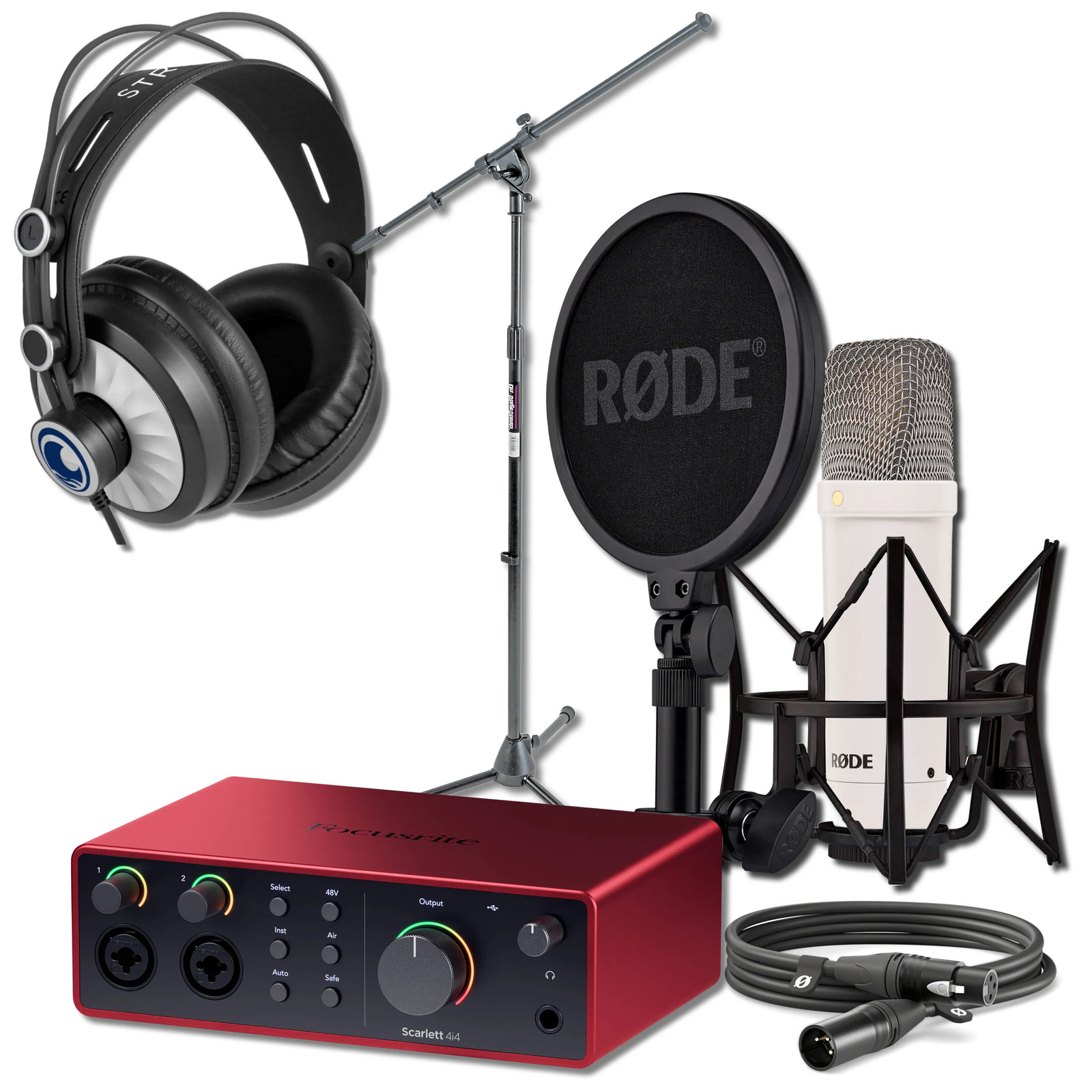 Rode NT1 Signature (White) Mic + Scarlett 4i4 4th Gen + Cans50 + MS7701B Stand