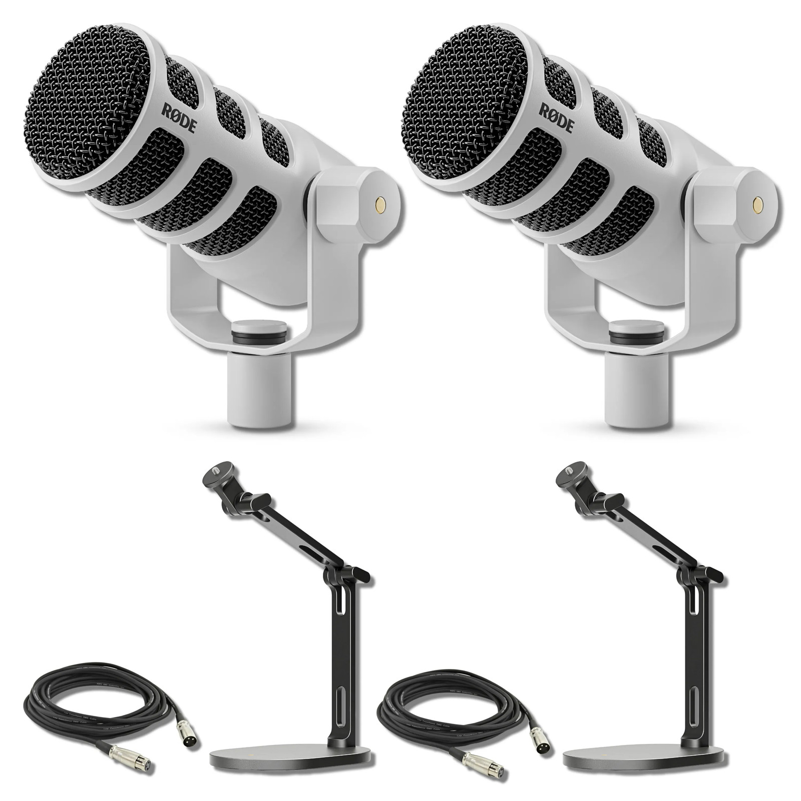 Rode PodMic (White, Pair) with 2x Rode Desk Stand 2