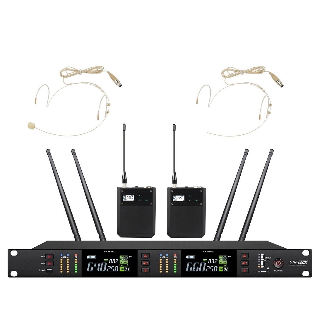 Professional Stage Wireless Microphone with 2 Metal AXT100 Bodypack Transmitter