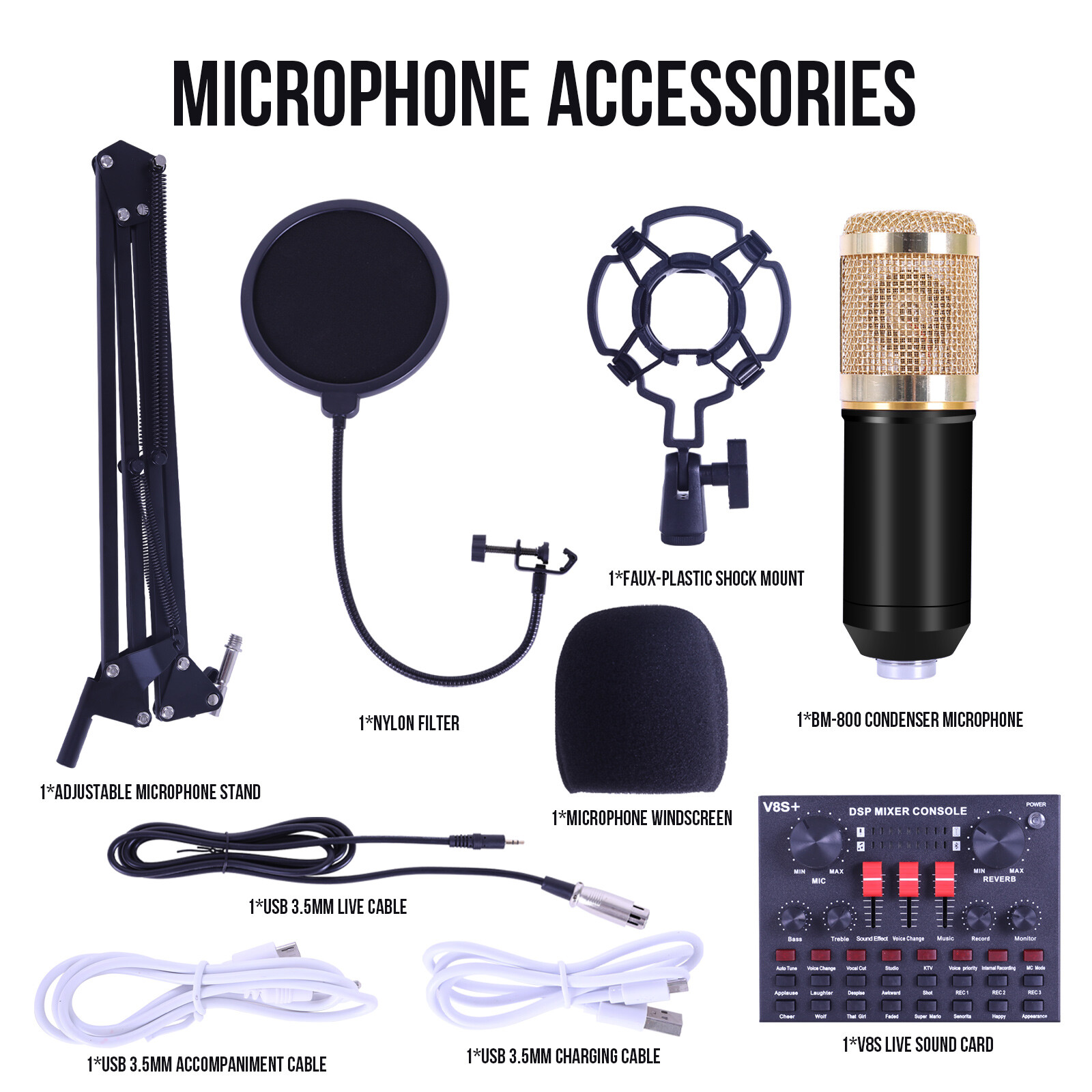 Home Studio Recording Kit Voice Changer Condenser Mic for PC Game Music Podcast