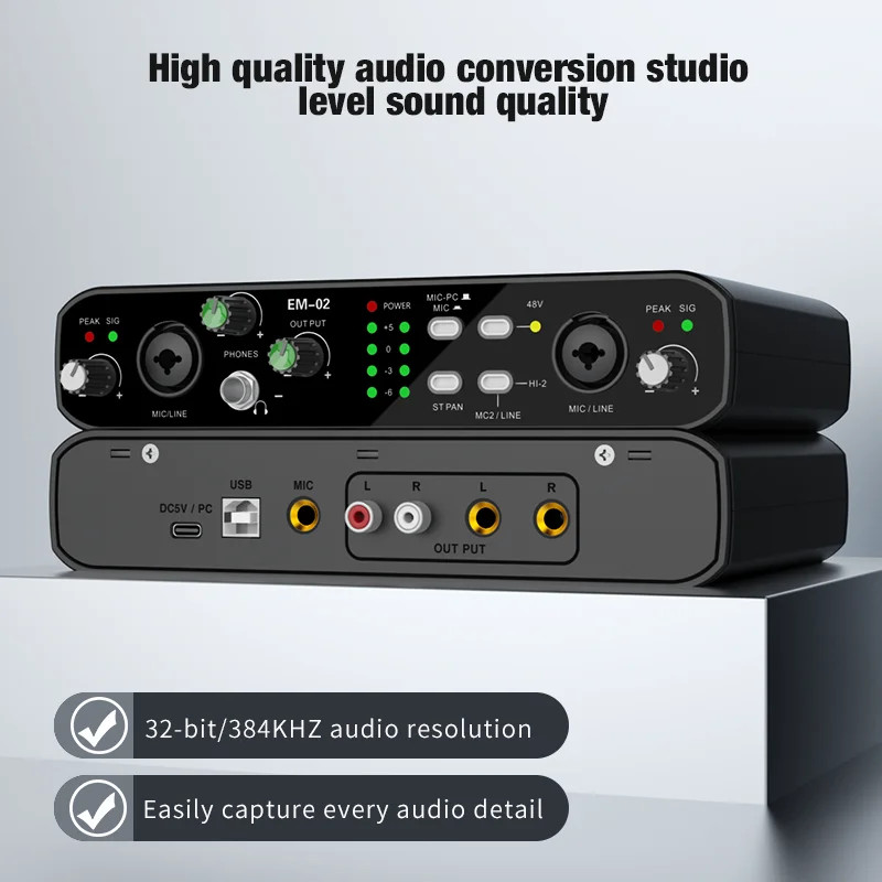 Audio Interface with Microphone 48V Preamp 32-Bit/384Khz Audio Resolution for El