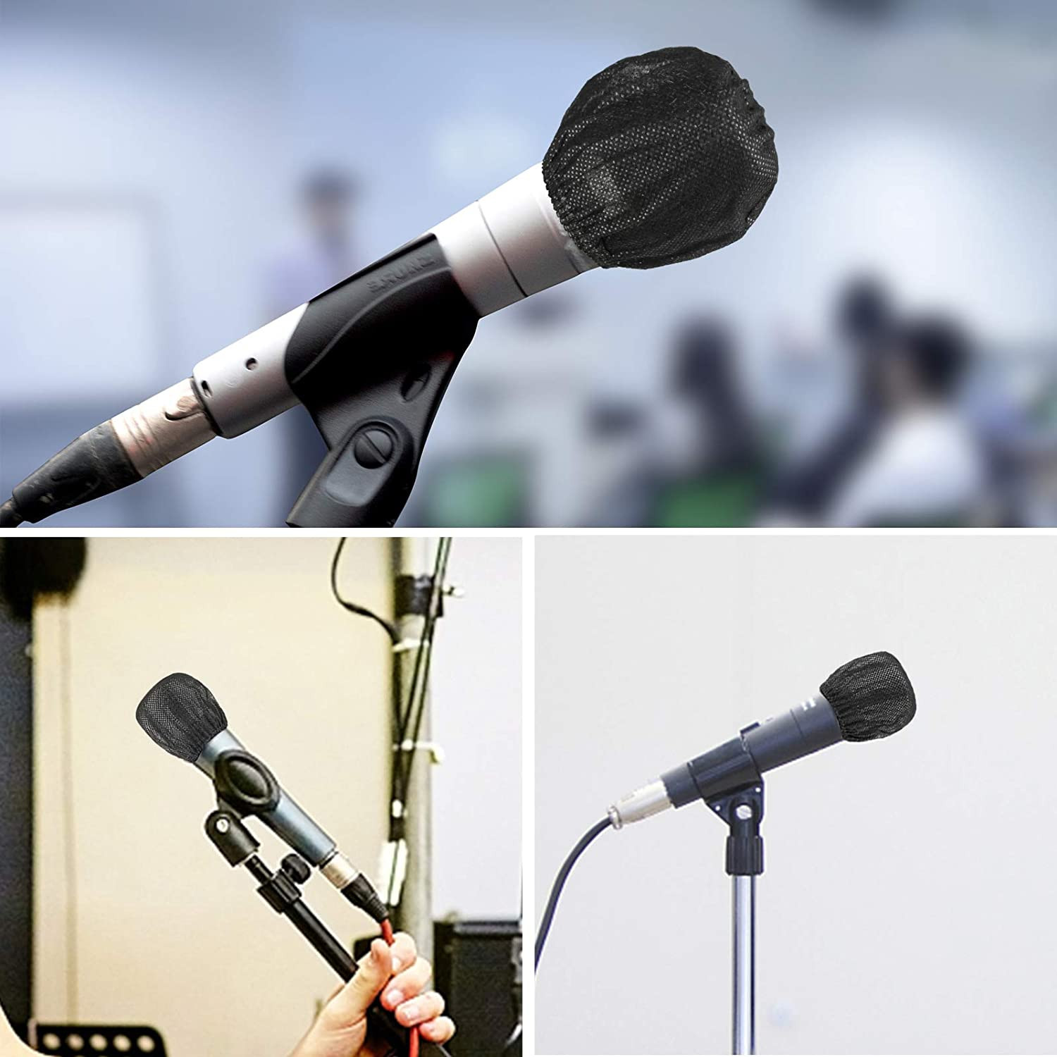 Buluker 200 Pcs Disposable Microphone Cover Non-Woven Handheld Microphone Windsc