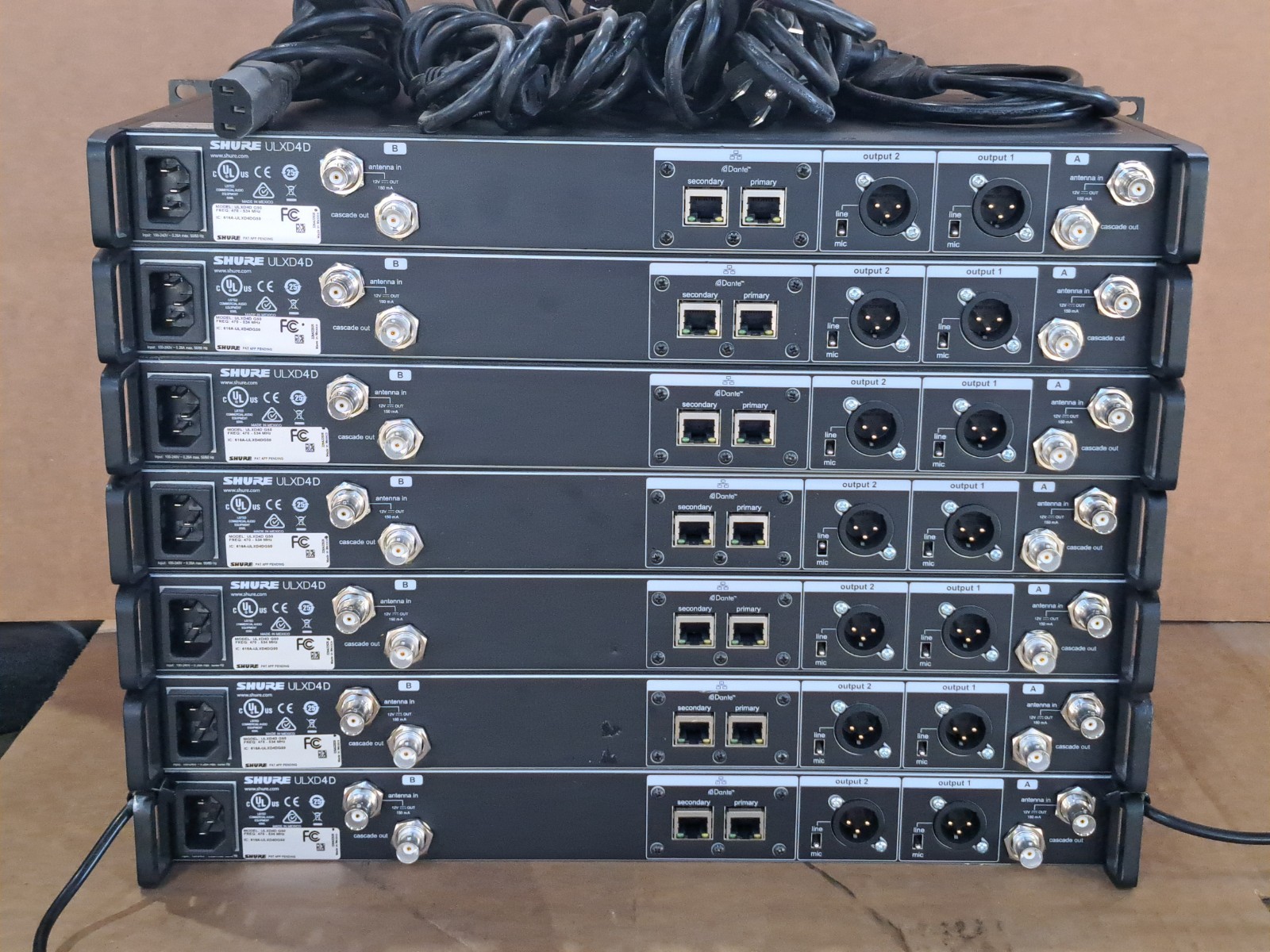 Lot of 7 Shure ULXD4D G50 470-534 MHz Dual Channel Digital Wireless Receiver