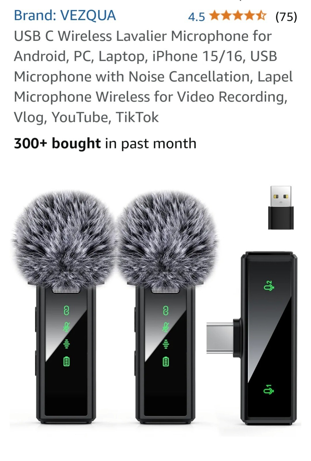 USB C Lavalier Microphone Wireless Mini Mic for Type-C Android Phone/Tablet/PC