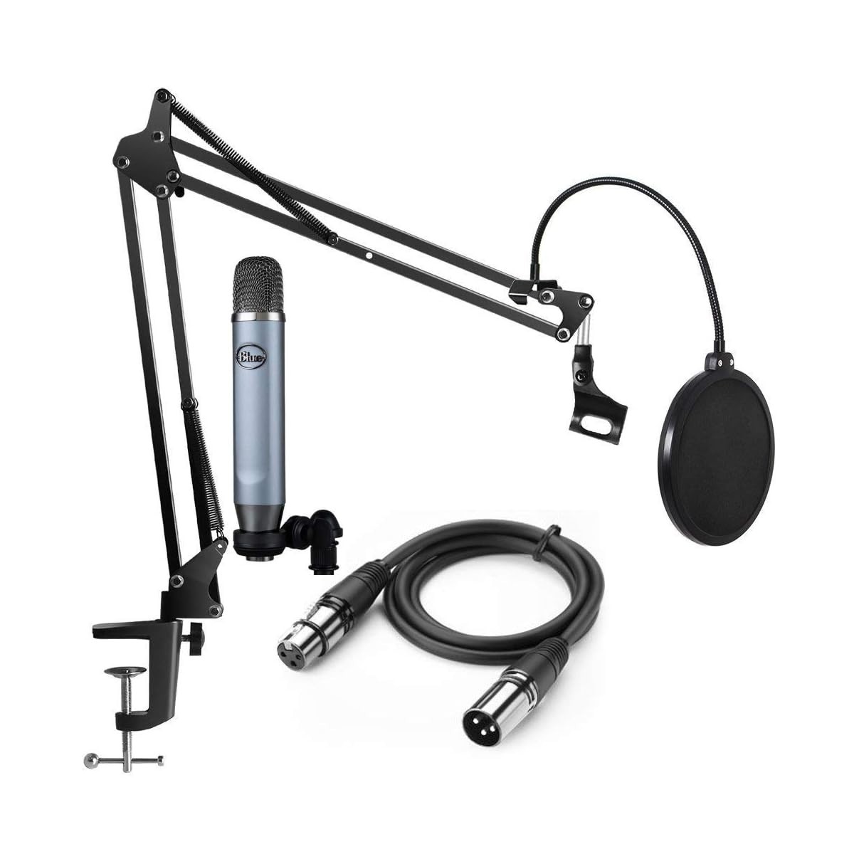 Blue Ember XLR Condenser Microphone Bundle With Boom Arm Pop Filter XLR Cable