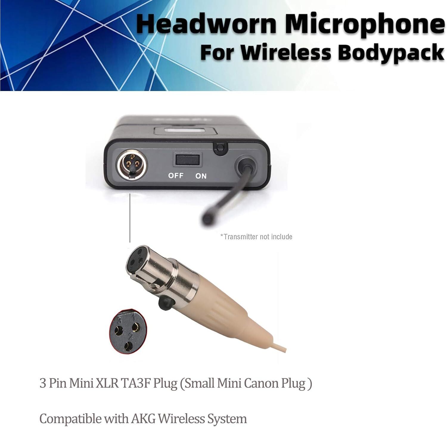 4PC Earhook Microphone for AKG Samson 3 Pin Mini XLR Wireless System Transmitter