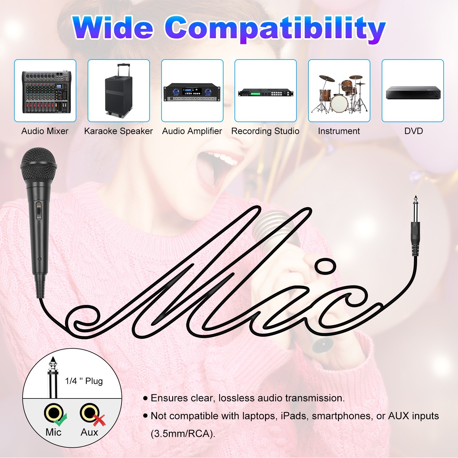 Handheld Wired Microphone Dynamic Mic with On/Off Switch for Speaker Karaoke