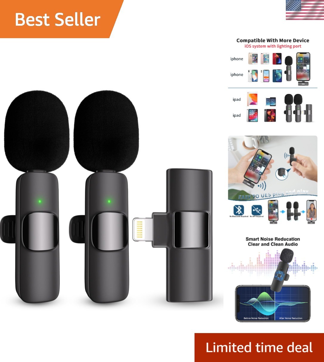 Lightweight Wireless Lavalier Microphone with Active Noise Reduction – Dual Pack