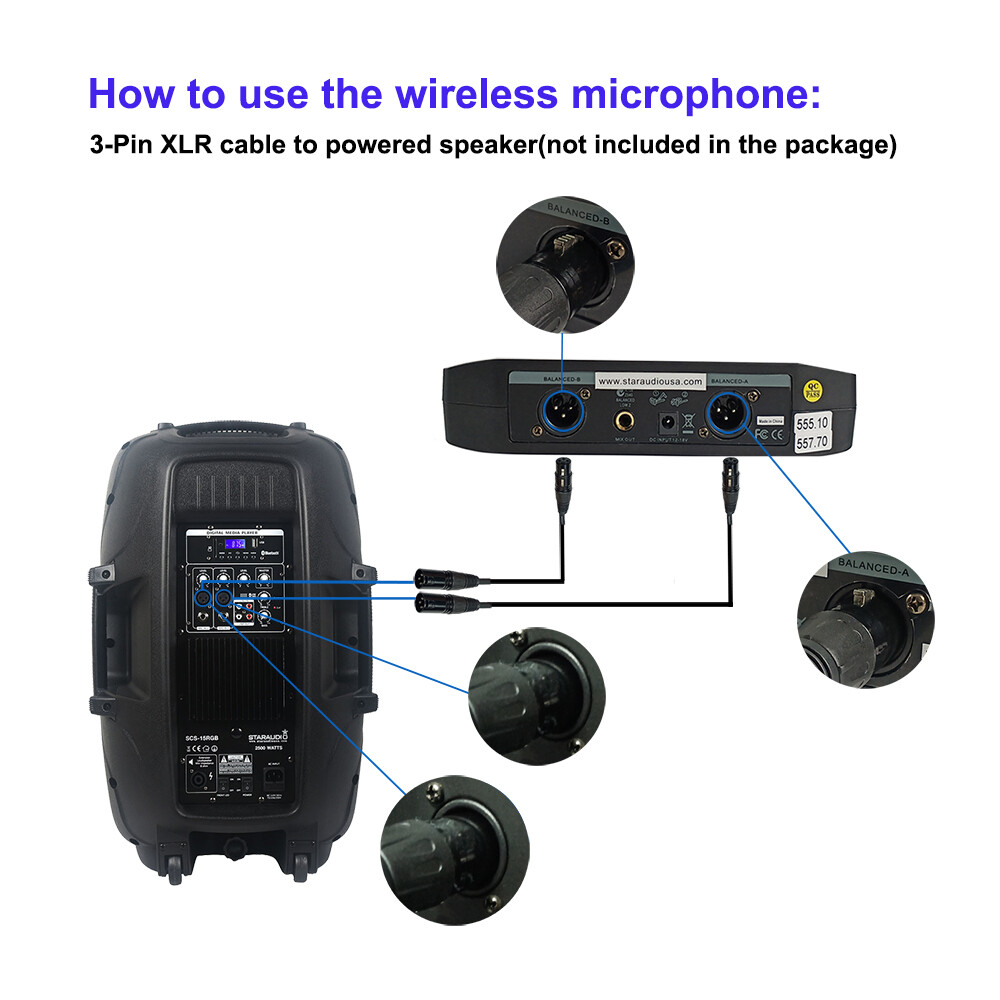 Dual Channel Wireless Microphone Receiver Lavalier Bodypack Lapel Headset Mics