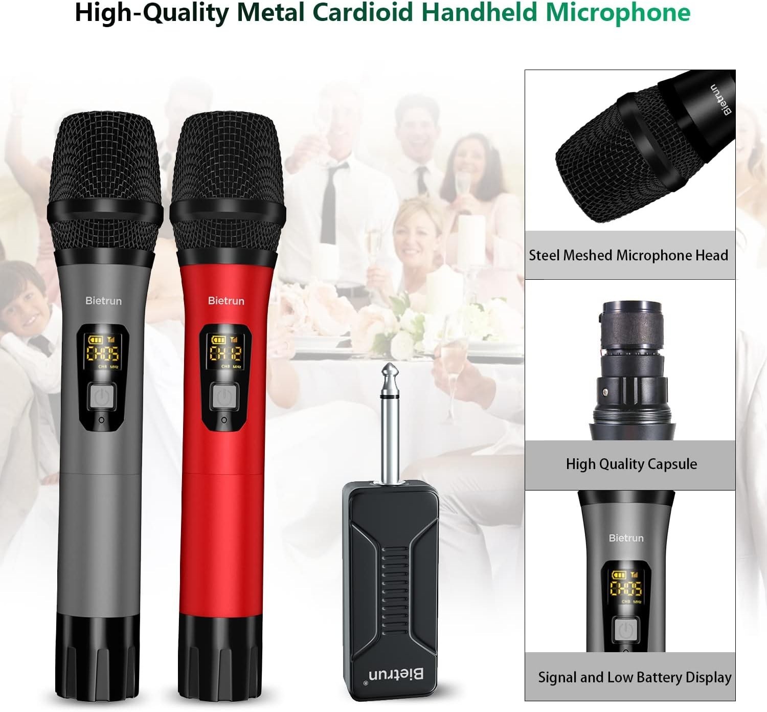 Dynamic UHF Wireless Microphone with 160ft Range – Perfect for Karaoke & Events