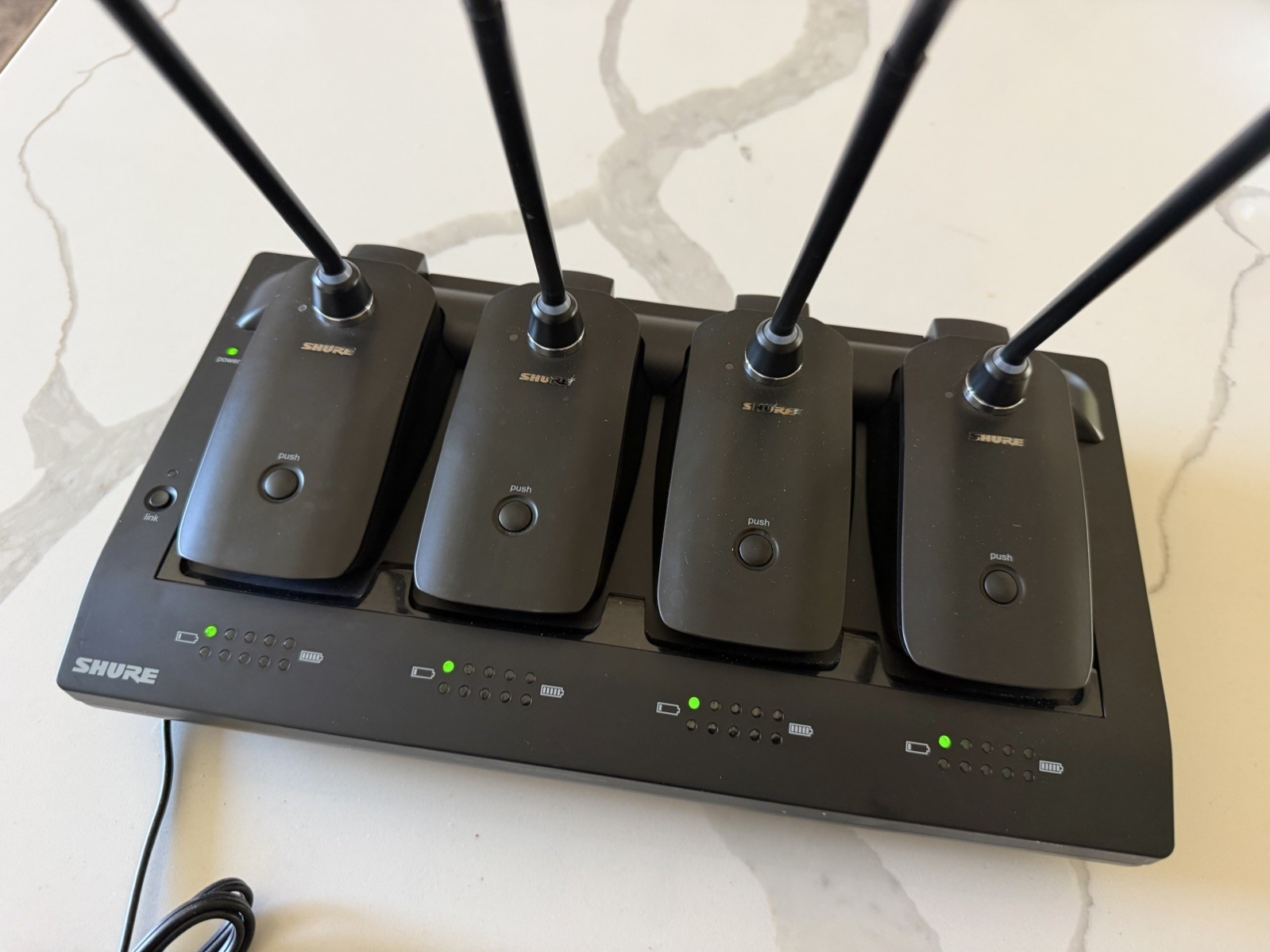 Shure MXWNCS8 8-Port Charging Station w/ 4x MXW8 Z10 Microphones