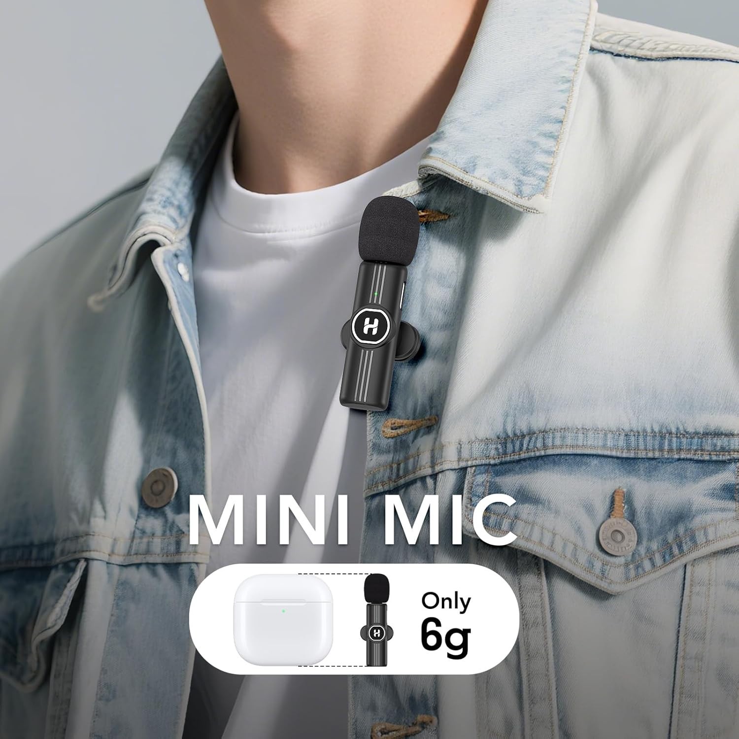 Rechargeable USB C Lavalier Microphone – 65FT Wireless Range, Mute Function