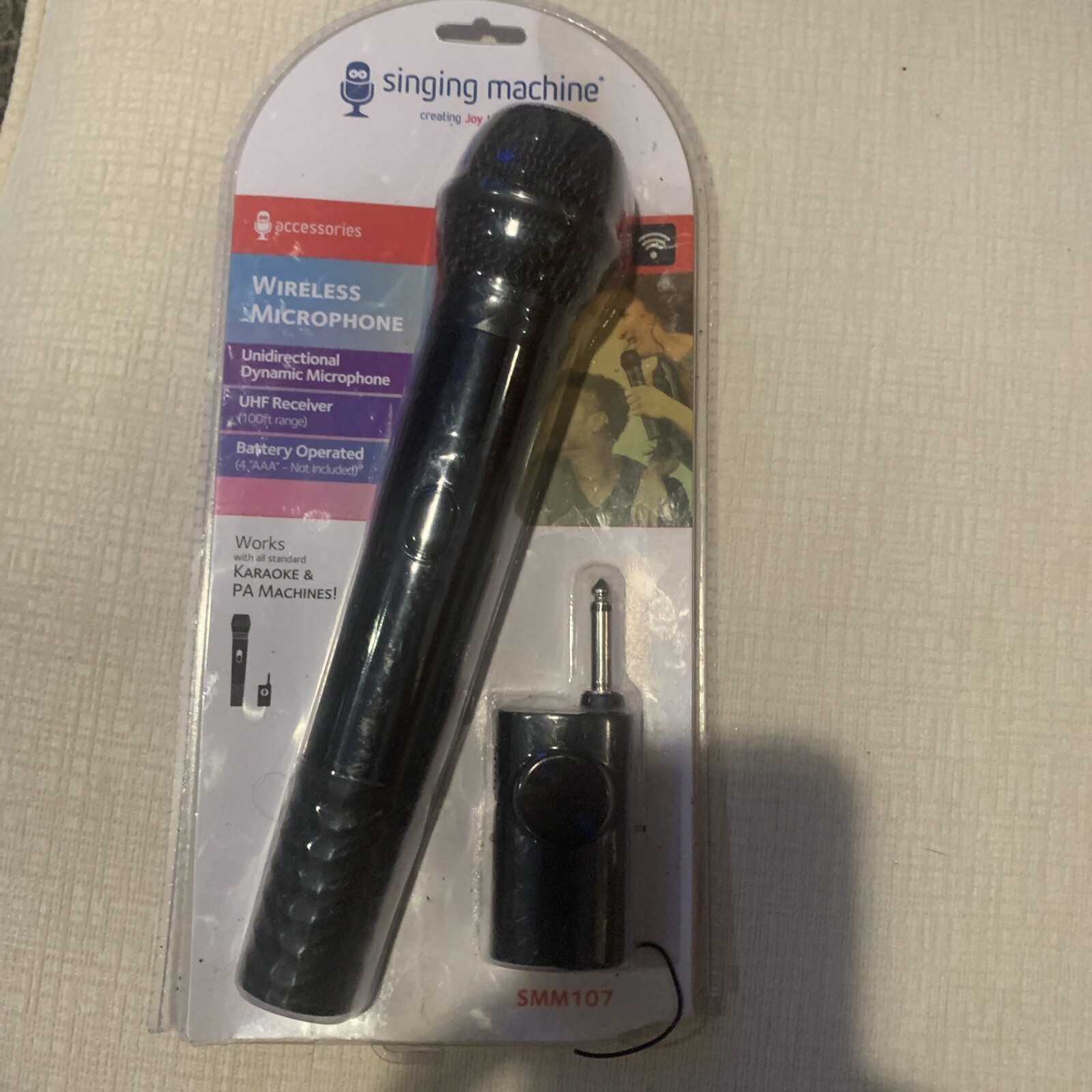 Singing Machine SMM107 Wireless Microphone Unidirectional UHF Receiver Open Box